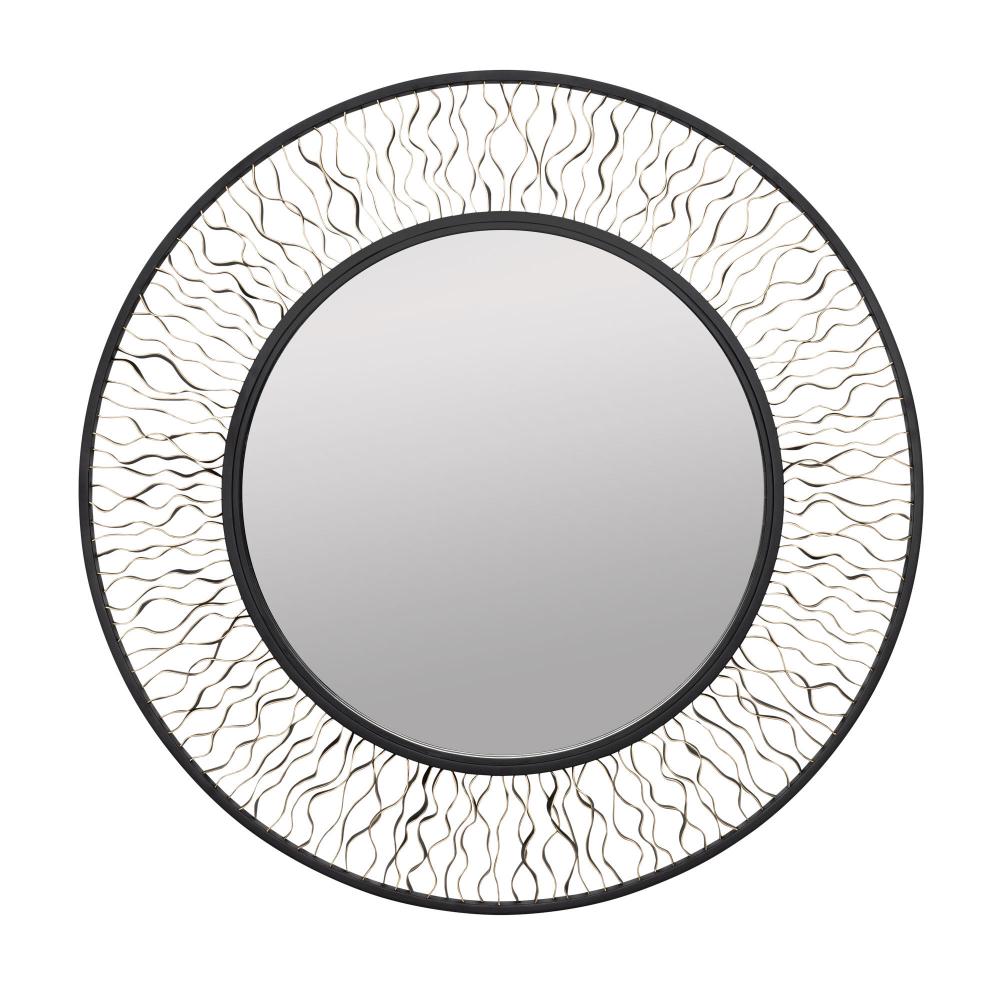 Estela 30-in Round Wall Mirror - Matte Black/French Gold