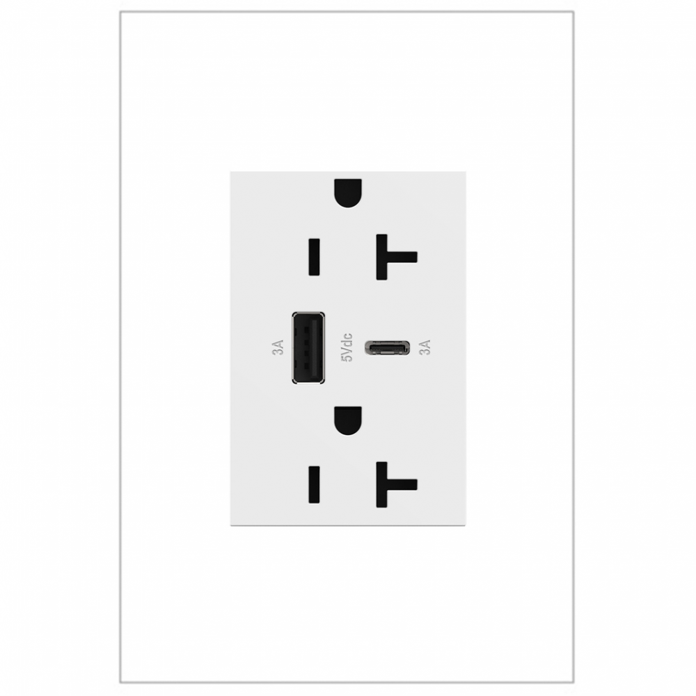 adorne? 20A Tamper-Resistant Ultra-Fast USB Type-A/C Outlet, White