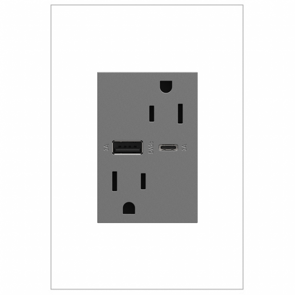adorne? 15A Tamper-Resistant Ultra-Fast USB Type-A/C Outlet, Magnesium
