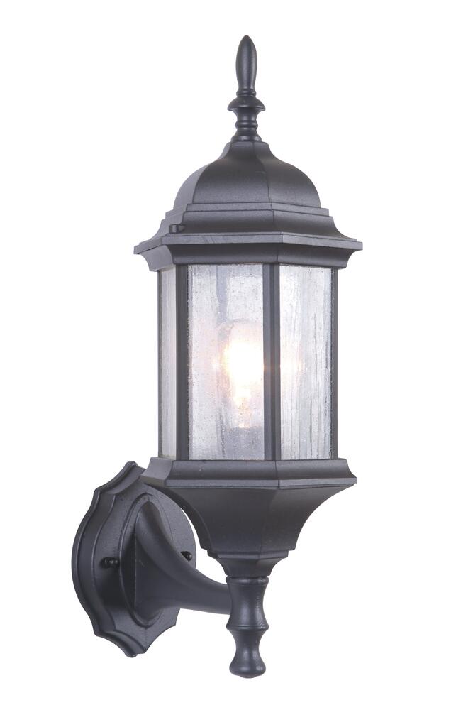 Hex Style Cast 1 Light Medium Outdoor Wall Mount in Matte Black (Clear Seeded Glass)