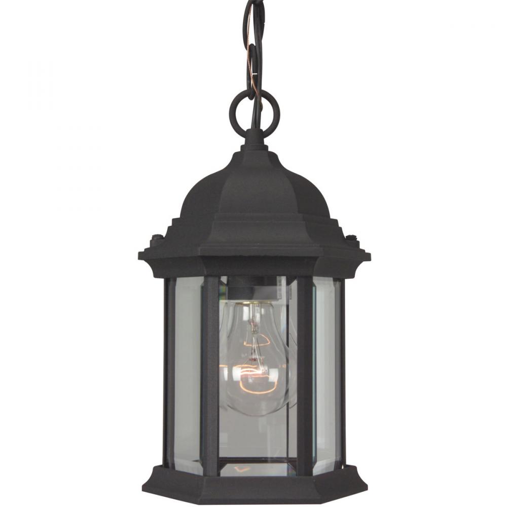 Hex Style Cast 1 Light Outdoor Pendant in Textured Black