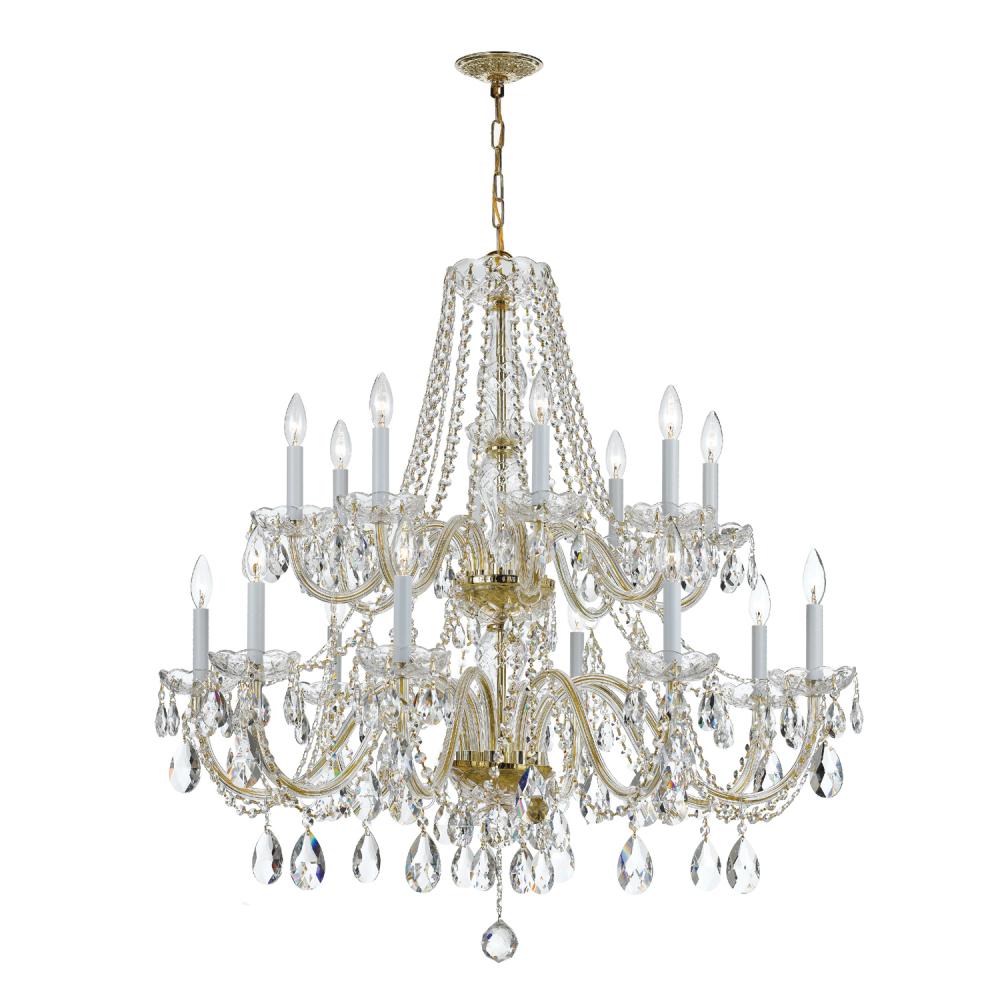 Traditional Crystal 16 Light Hand Cut Crystal Polished Brass Chandelier