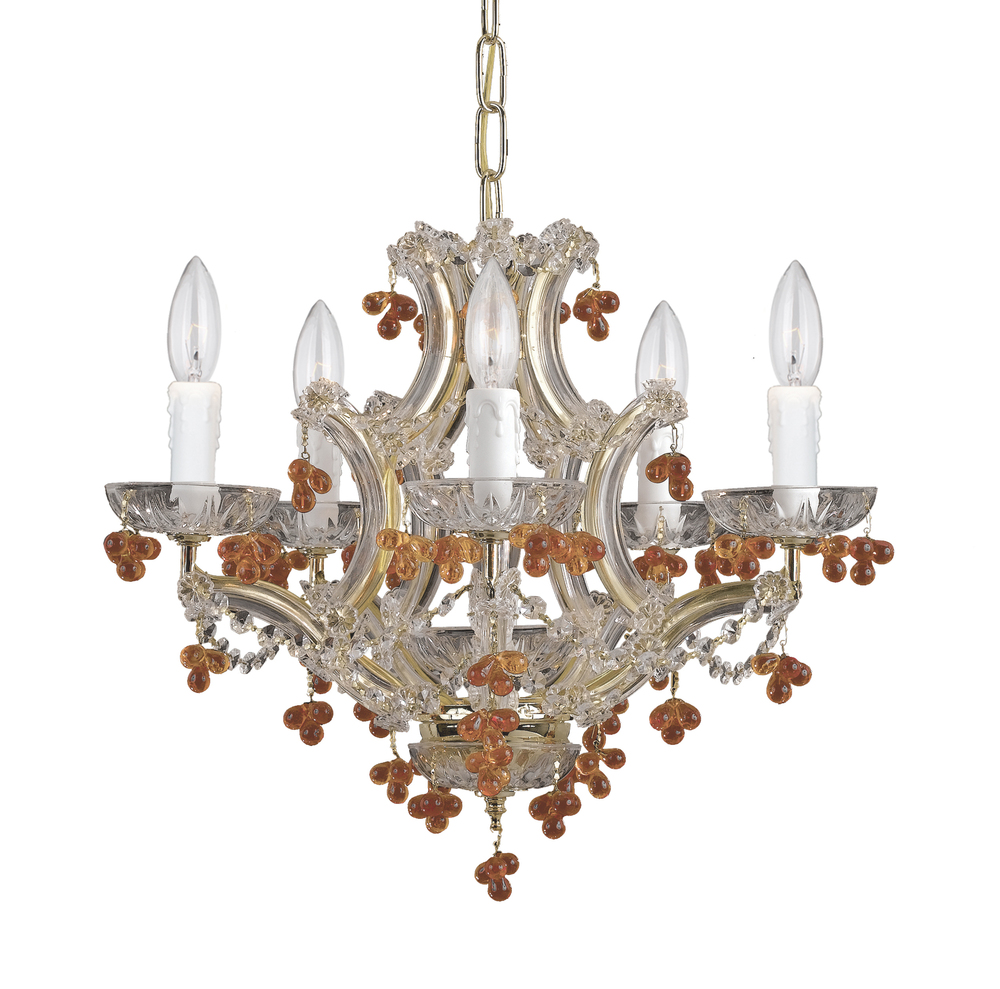 6 Light Polished Brass Youth Mini Chandelier Draped In Murano Beads