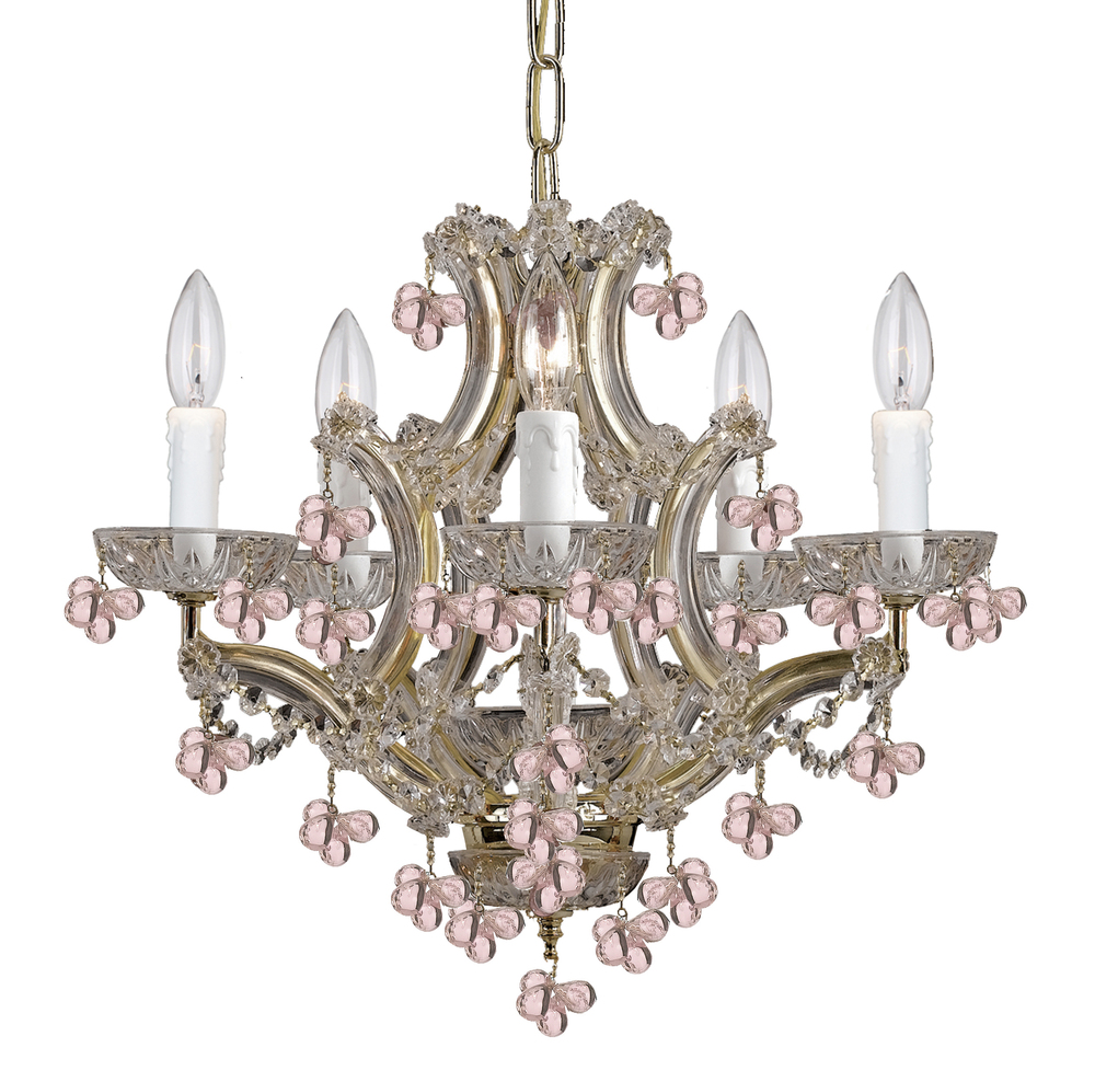 6 Light Polished Brass Youth Mini Chandelier Draped In Murano Beads