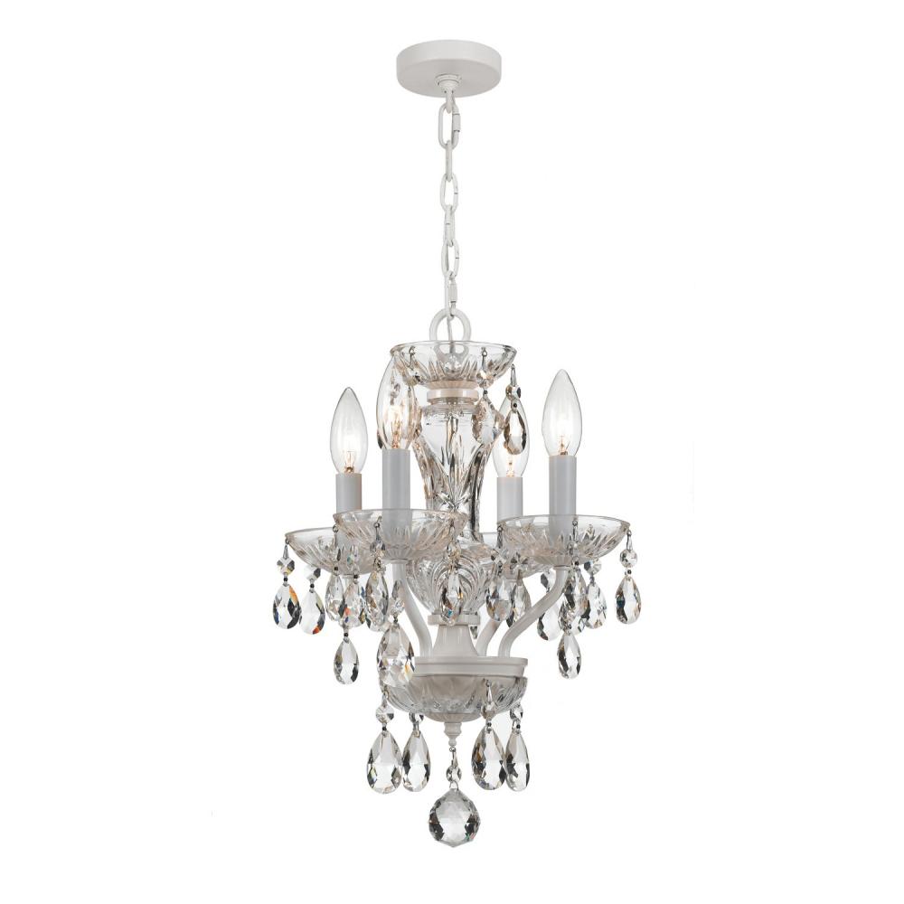 Traditional Crystal 4 Light Clear Italian Crystal Wet White Mini Chandelier