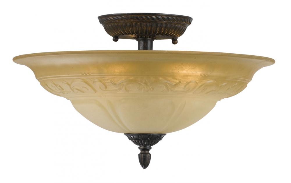 Amber Glass Semi Flush Combined with Solid Brass Ornamentation