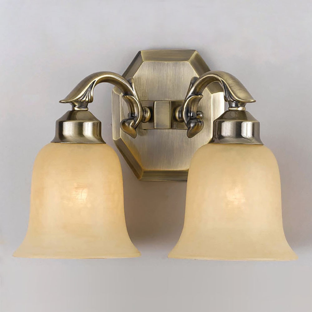 2 Light Aged Brass Traditional Sconce