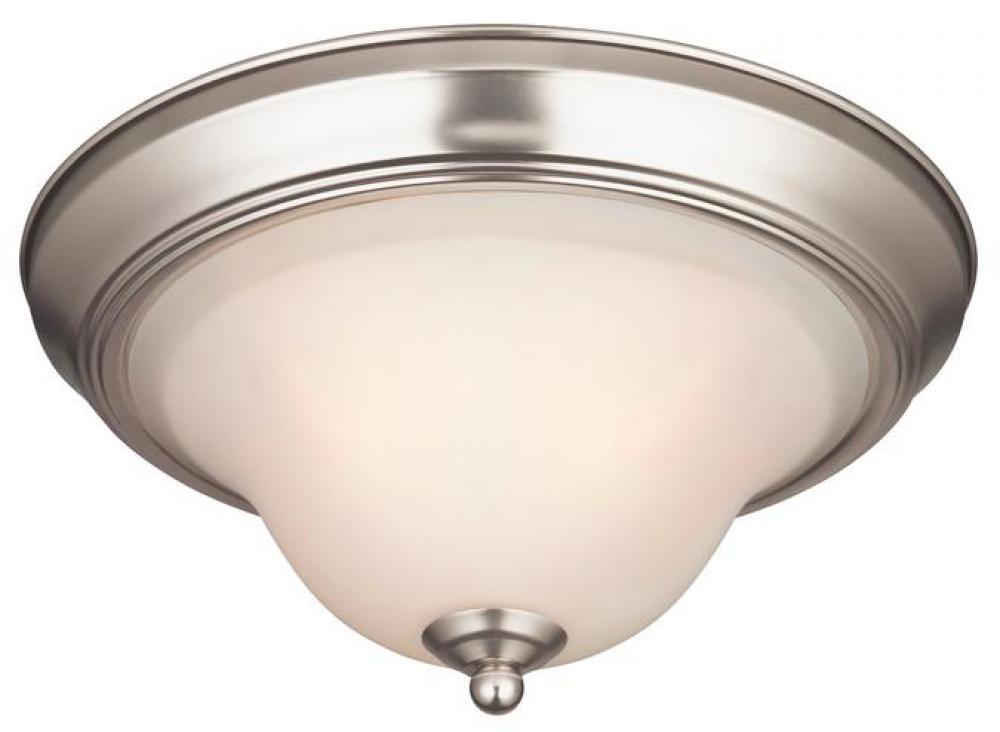 1 Light Flush Ceiling Fixture Satin Nickel Finish with White Painted Glass