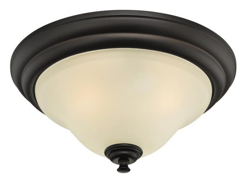 13 in. 2 Light Flush Oil Rubbed Bronze Finish Frosted Glass