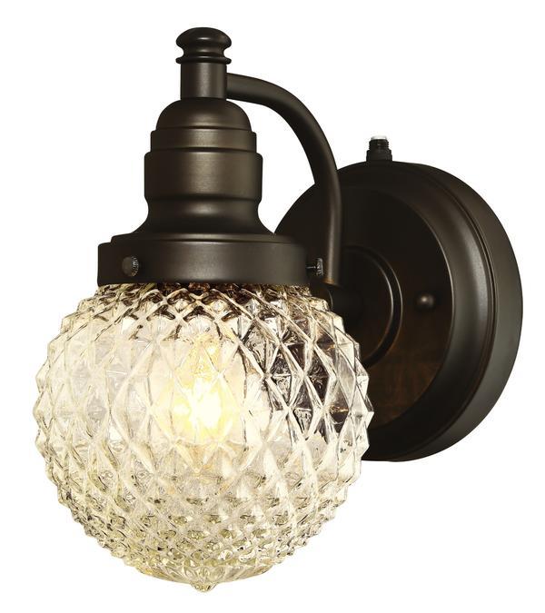 Wall Fixture with Dusk to Dawn Sensor Oil Rubbed Bronze Finish Clear Diamond Cut Glass