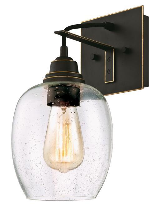 1 Light Wall Fixture Oil Rubbed Bronze Finish with Highlights Clear Seeded Glass