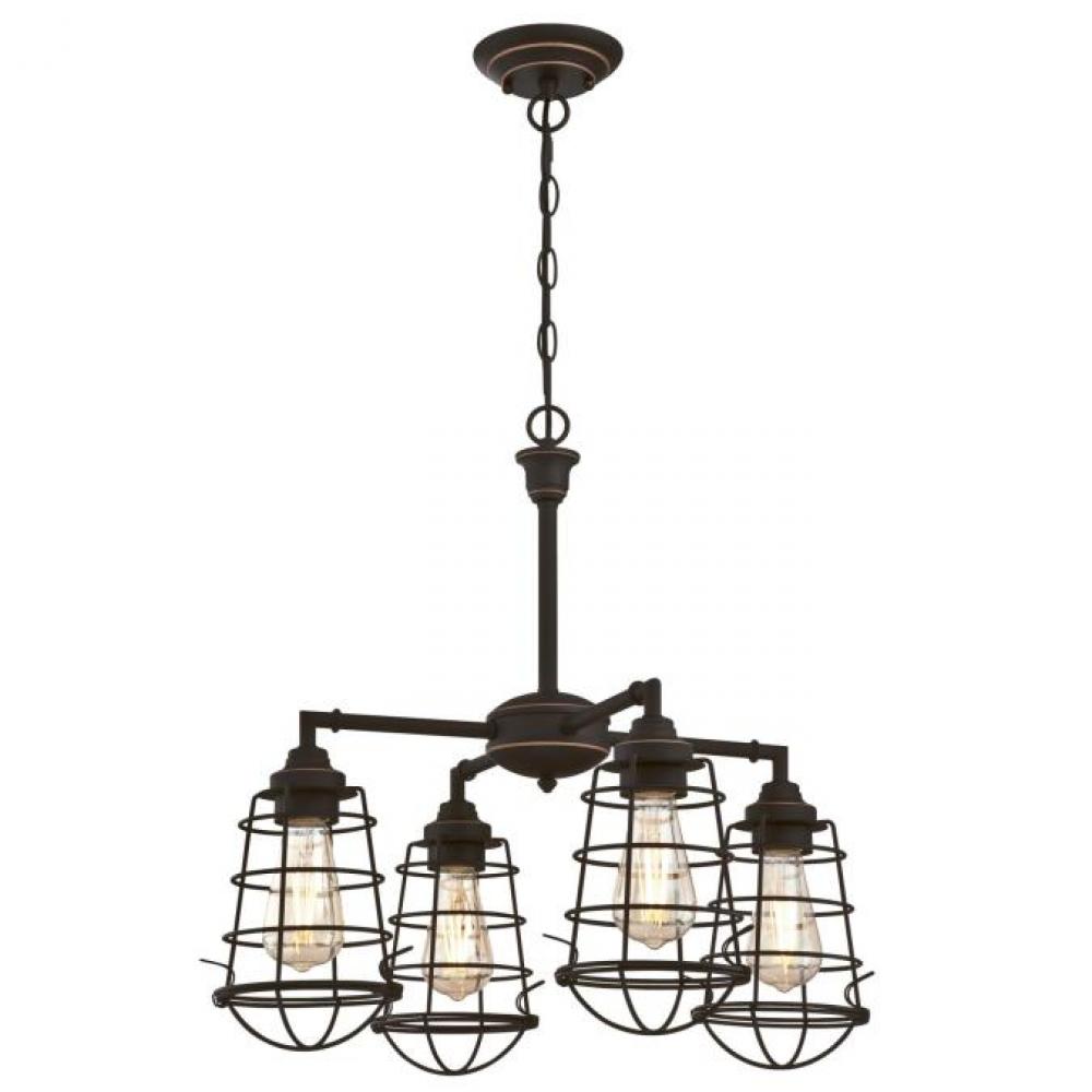 4 Light Chandelier/Semi-Flush Oil Rubbed Bronze Finish with Highlights Cage Shades