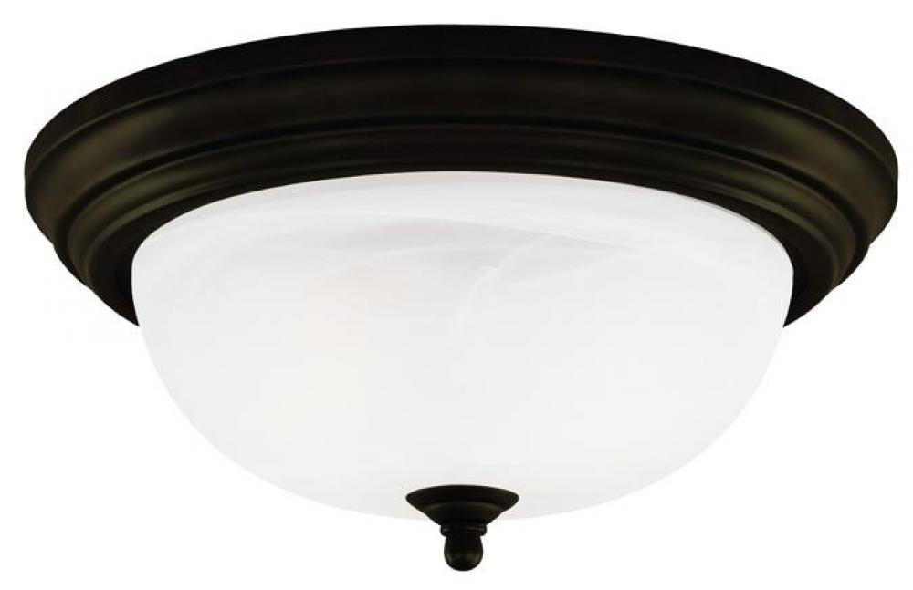 11 in. 1 Light Flush Oil Rubbed Bronze Finish Frosted White Alabaster Glass