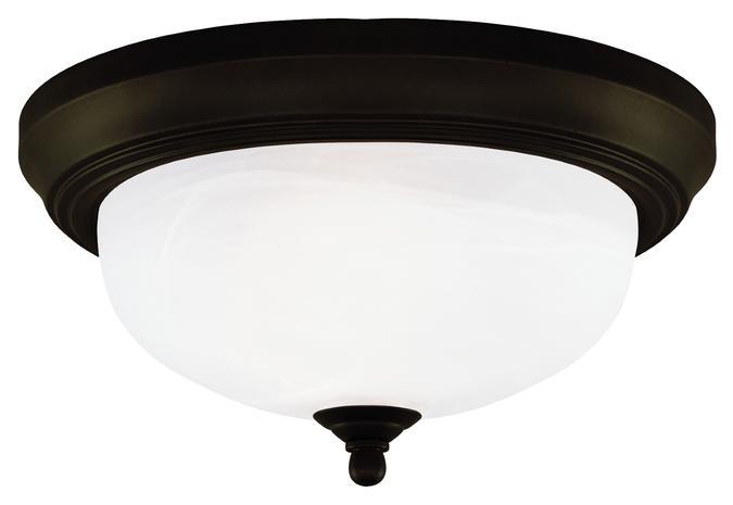 13 in. 2 Light Flush Oil Rubbed Bronze Finish Frosted White Alabaster Glass