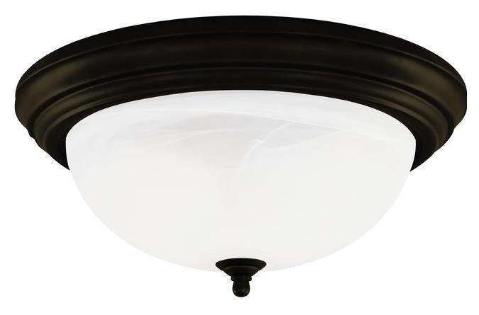 15 in. 3 Light Flush Oil Rubbed Bronze Finish Frosted White Alabaster Glass