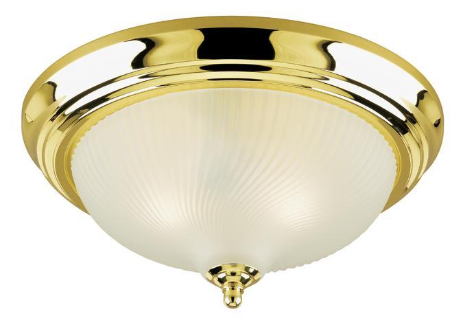 13 in. 2 Light Flush Polished Brass Finish Frosted Swirl Glass