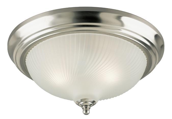 13 in. 2 Light Flush Brushed Nickel Finish Frosted Swirl Glass
