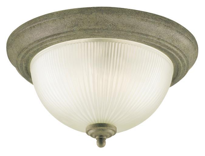 13 in. 2 Light Flush Cobblestone Finish Frosted Ribbed Glass