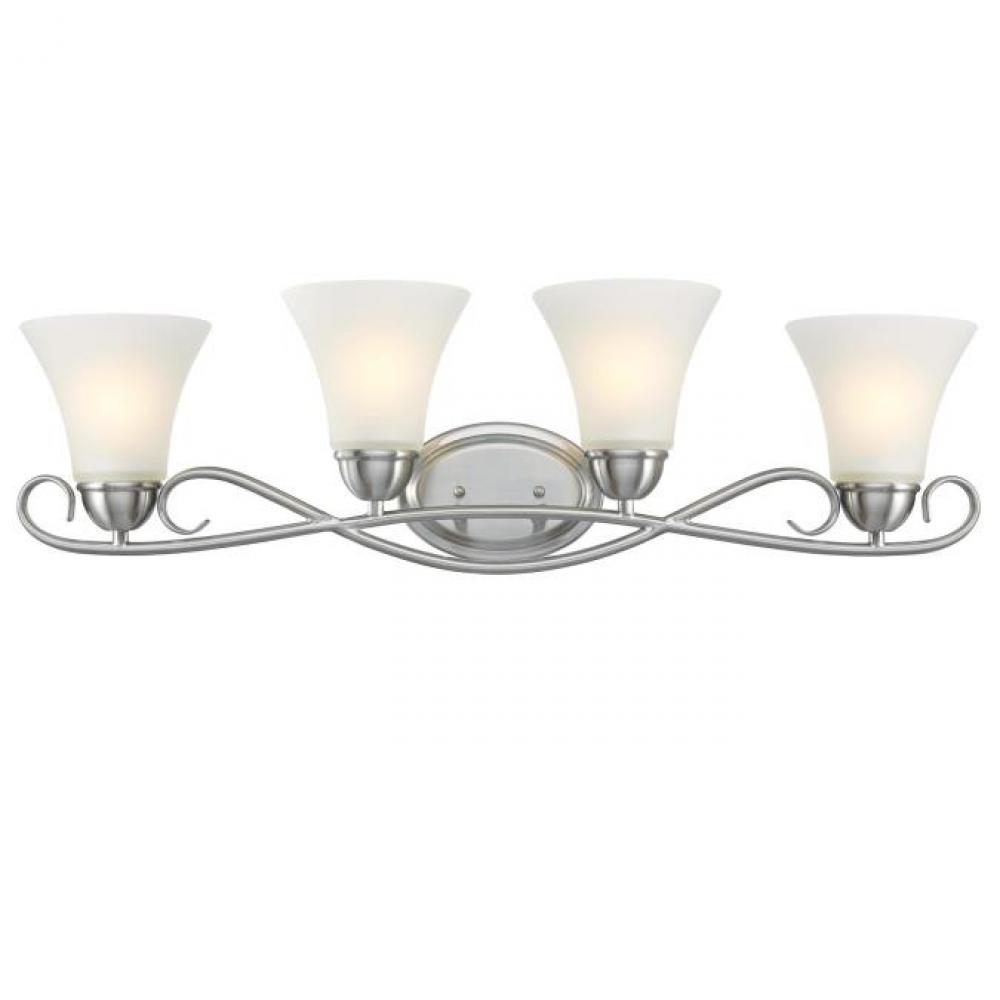 4 Light Wall Fixture Brushed Nickel Finish Frosted Glass