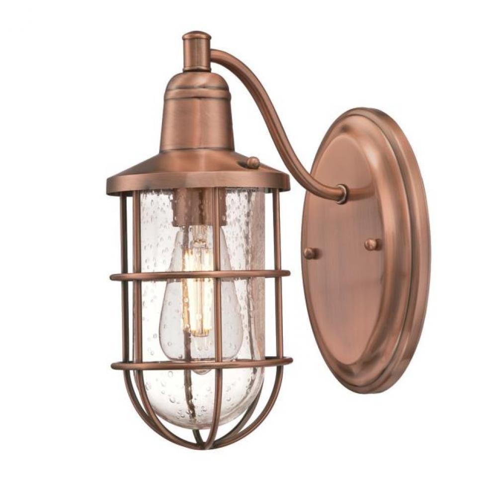 Wall Fixture Washed Copper Finish Clear Seeded Glass