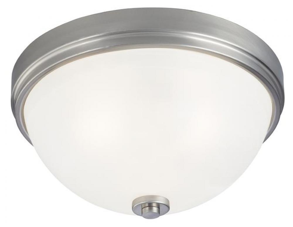 15 in. 3 Light Flush Brushed Nickel Finish Frosted White Alabaster Glass
