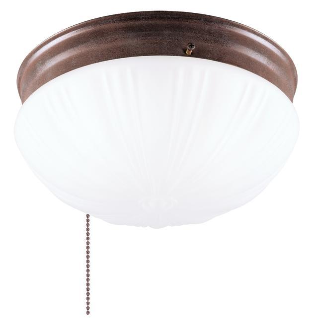 9 in. 2 Light Flush Pull Chain Sienna Finish Frosted Fluted Glass