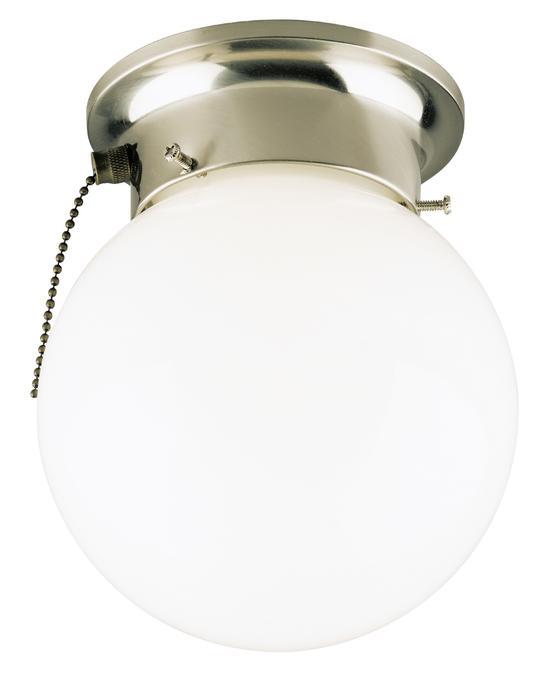 6 in. 1 Light Flush Pull Chain Brushed Nickel Finish White Glass Globe