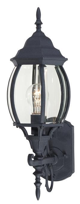 1 Light Wall Lantern Textured Black Finish with Clear Curved Beveled Glass