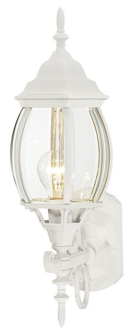 1 Light Wall Lantern Textured White Finish on Cast Aluminum with Clear Curved Beveled Glass Panels