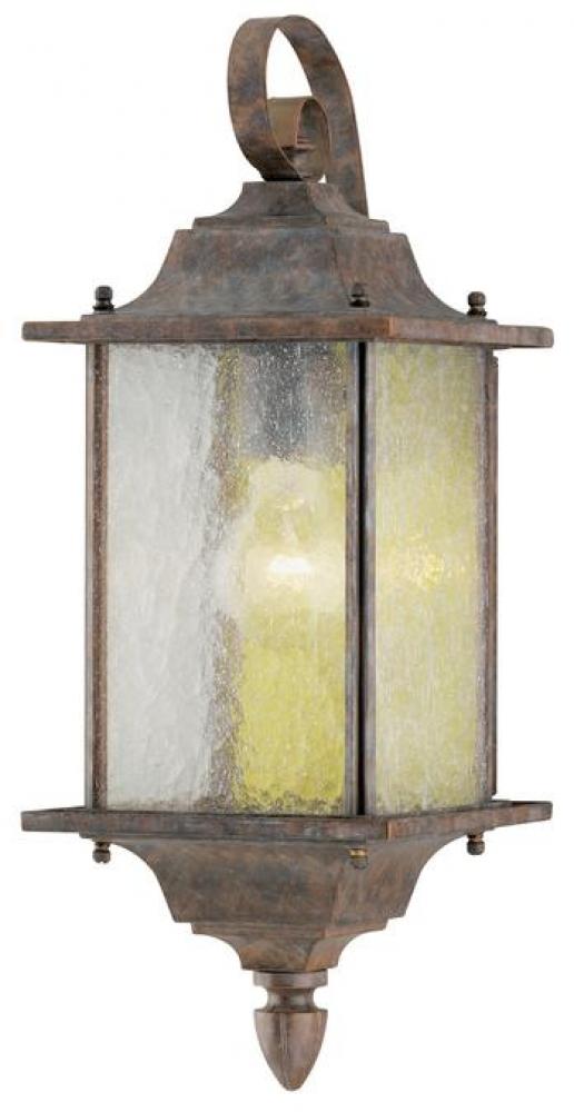 1 Light Wall Lantern Burnt Sienna Finish on Aluminum with Clear Seeded Glass Panels