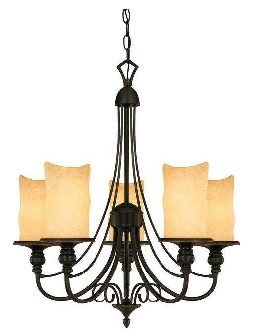 5 Light Chandelier Burnished Bronze Patina Finish with Burnt Scavo Glass
