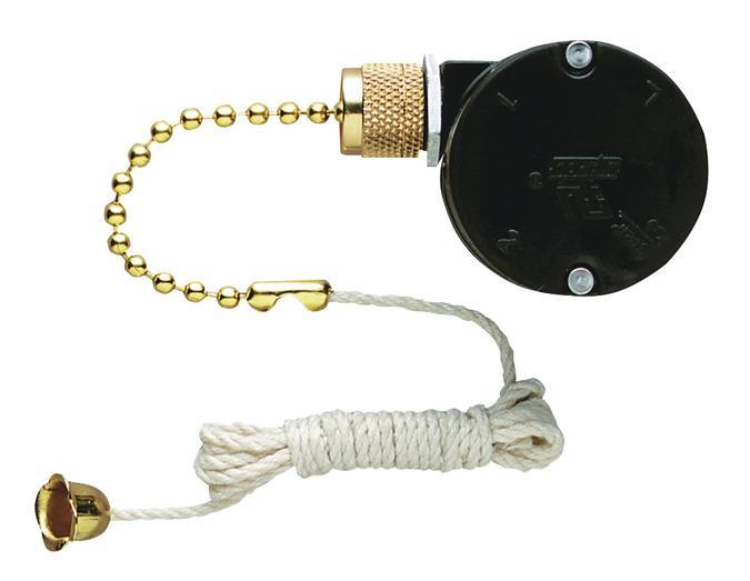 3-Speed Fan Switch with Polished Brass Finish Pull Chain Triple Capacitor 8-Wire Unit
