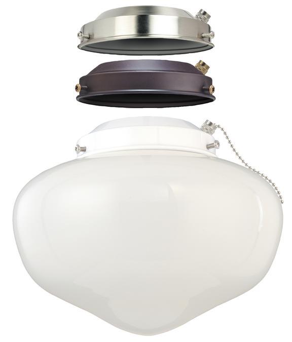 1 Light Indoor/Outdoor Ceiling Fan Light Kit with White Opal Schoolhouse Glass and White, Brushed