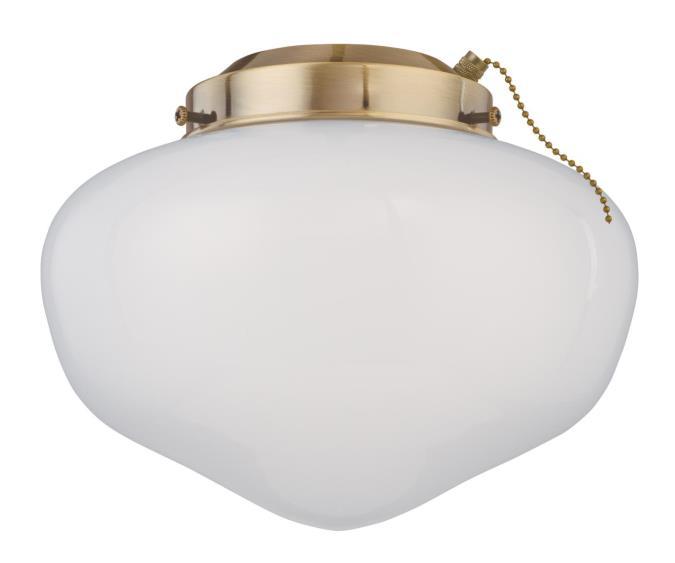LED Schoolhouse Ceiling Fan Light Kit Polished Brass Finish White Opal Glass