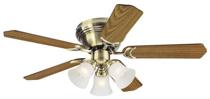 42" Antique Brass Finish Reversible Blades (Oak/Walnut) Includes Light Fixture with Frosted