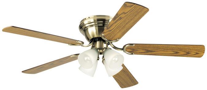 52" Antique Brass Finish Reversible Blades (Oak/Walnut) Includes Light Fixture with Frosted