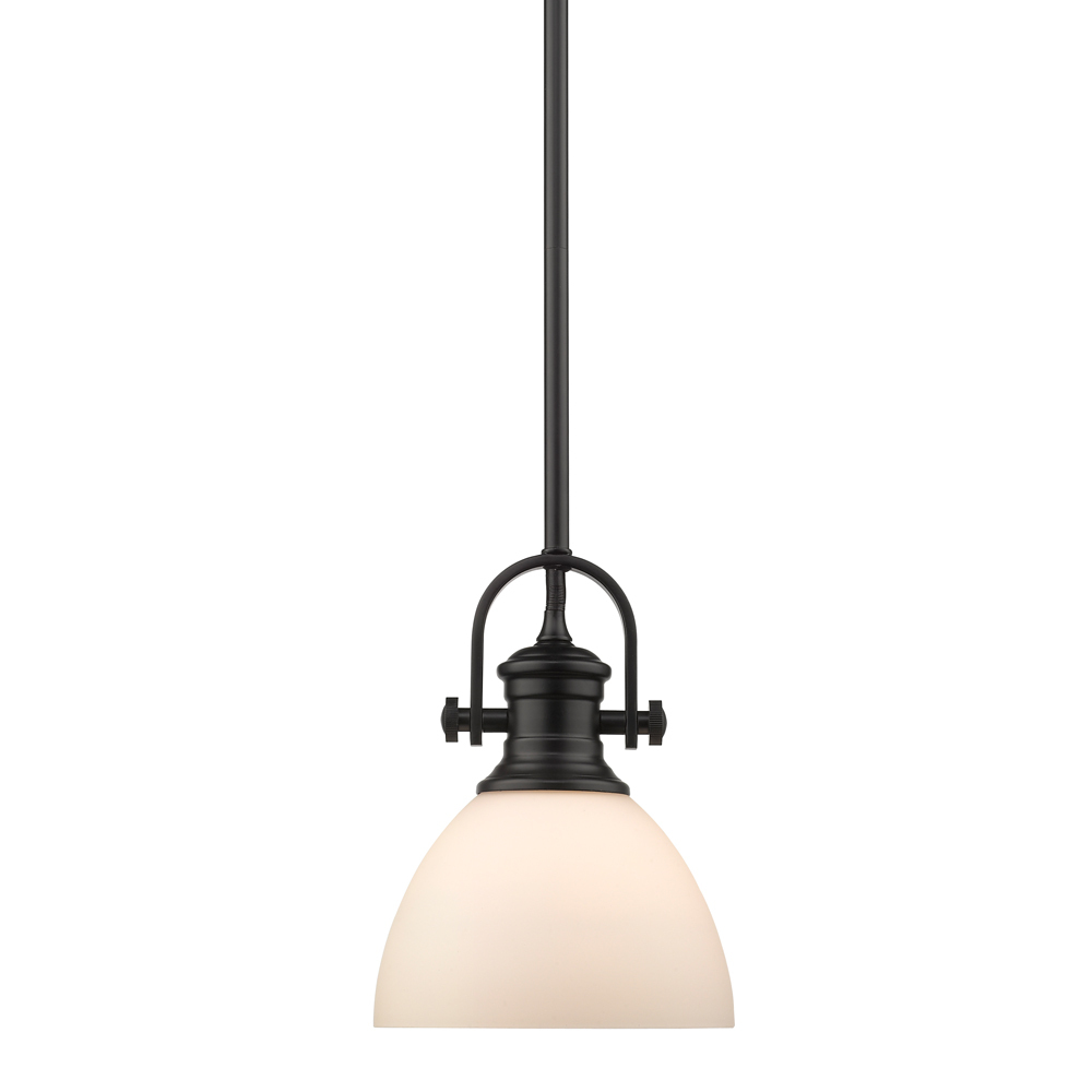 Hines Mini Pendant in Matte Black with Opal Glass