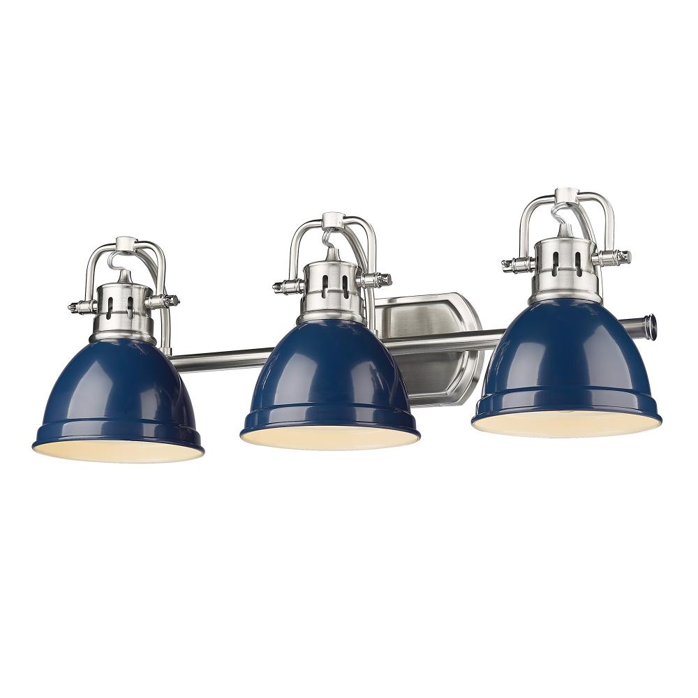 Duncan PW 3 Light Bath Vanity in Pewter with Navy Blue Shade