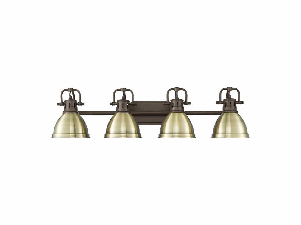 Duncan 4-Light Bath Vanity in Rubbed Bronze with Aged Brass