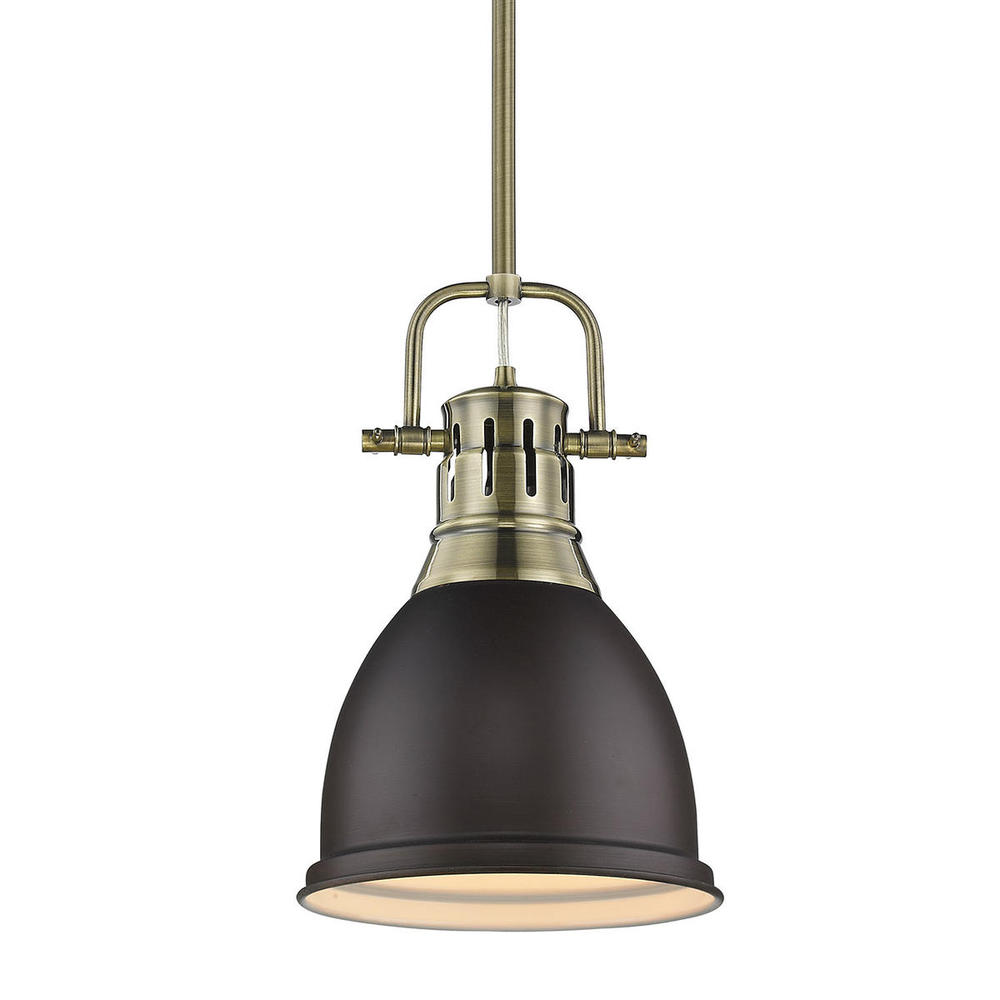 Duncan Small Pendant with Rod in Aged Brass with Rubbed Bronze