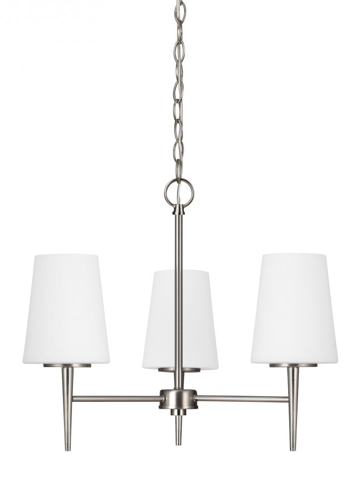 Driscoll contemporary 3-light indoor dimmable ceiling chandelier pendant light in brushed nickel sil