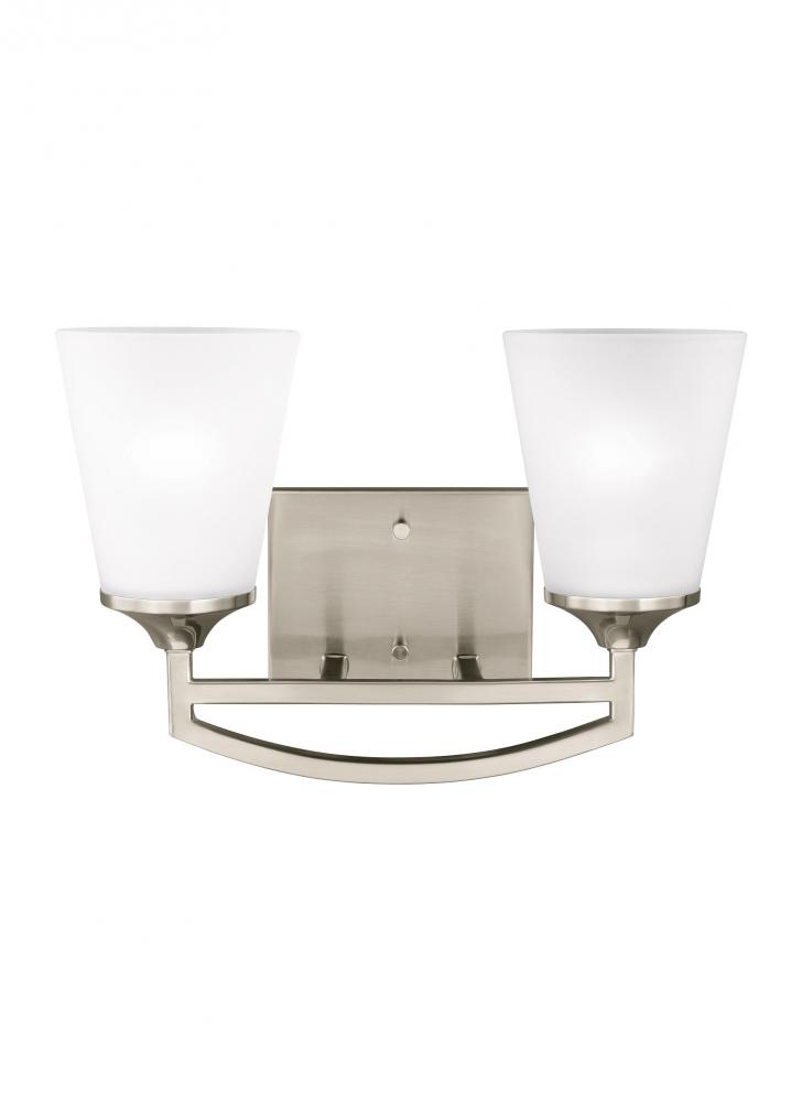 Hanford traditional 2-light indoor dimmable bath vanity wall sconce in brushed nickel silver finish