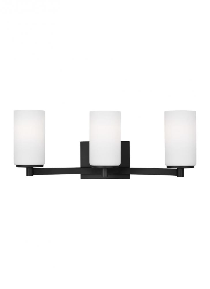 Hettinger traditional indoor dimmable 3-light wall bath sconce in a midnight black finish with etche
