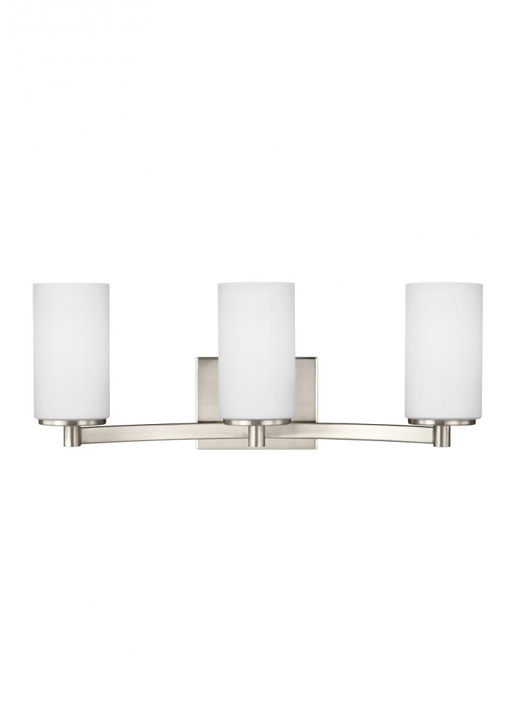Hettinger transitional 3-light LED indoor dimmable bath vanity wall sconce in brushed nickel silver