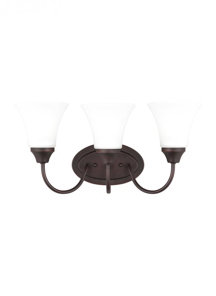 Holman traditional 3-light indoor dimmable bath vanity wall sconce in bronze finish with satin etche
