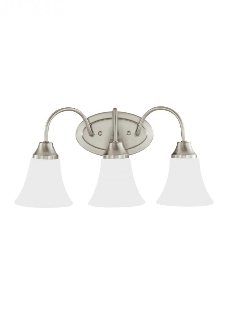 Holman traditional 3-light indoor dimmable bath vanity wall sconce in brushed nickel silver finish w