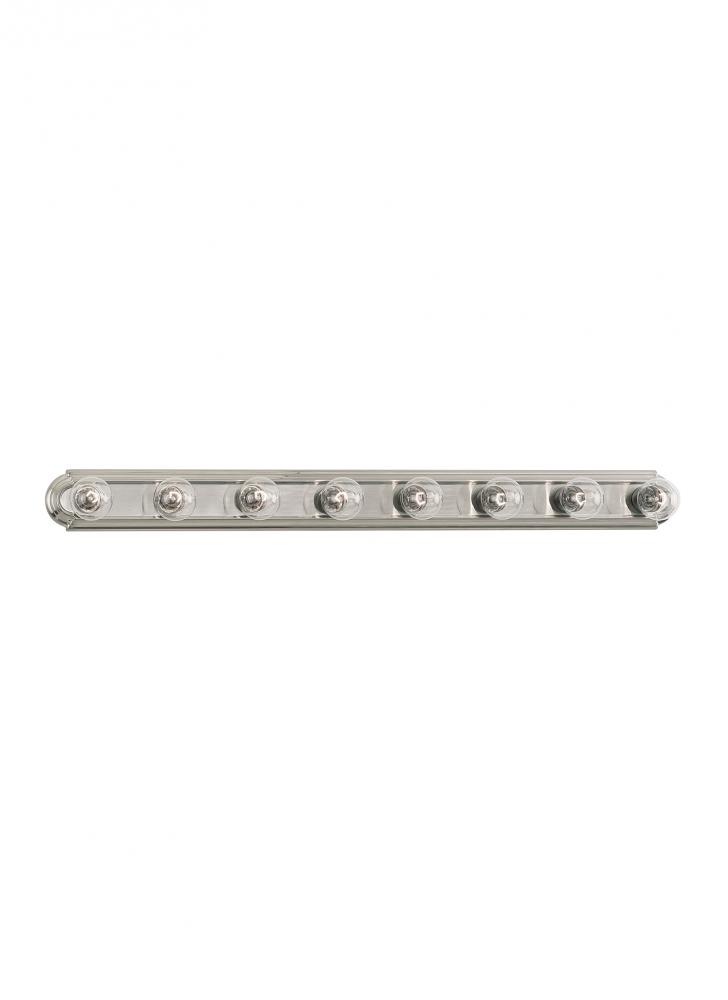 De-Lovely traditional 8-light indoor dimmable bath vanity wall sconce in brushed nickel silver finis