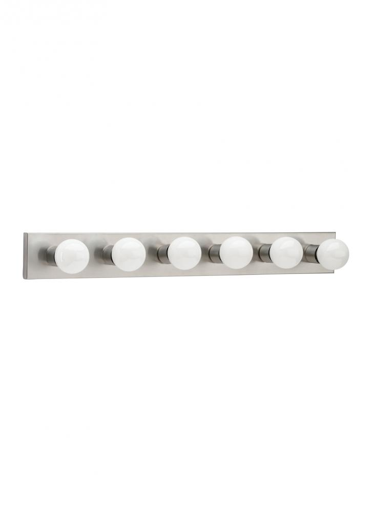 Center Stage traditional 6-light indoor dimmable bath vanity wall sconce in brushed stainless silver