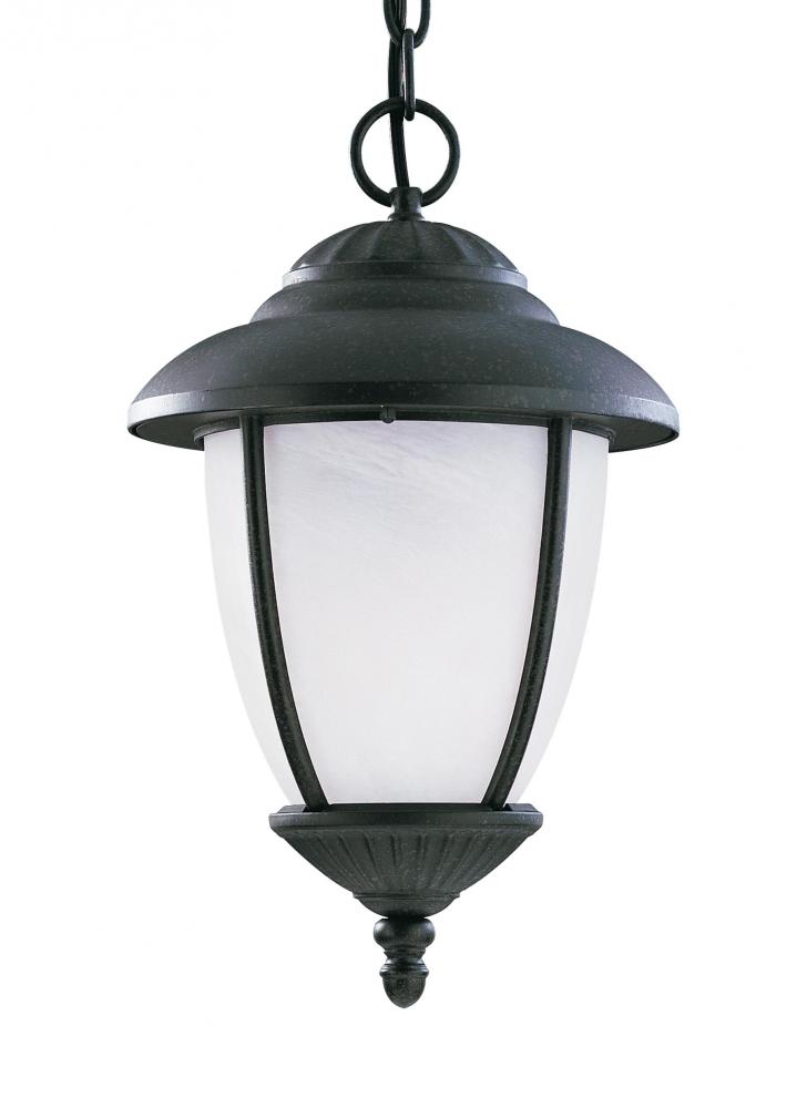 Yorktown transitional 1-light outdoor exterior ceiling hanging pendant in forged iron finish with sw