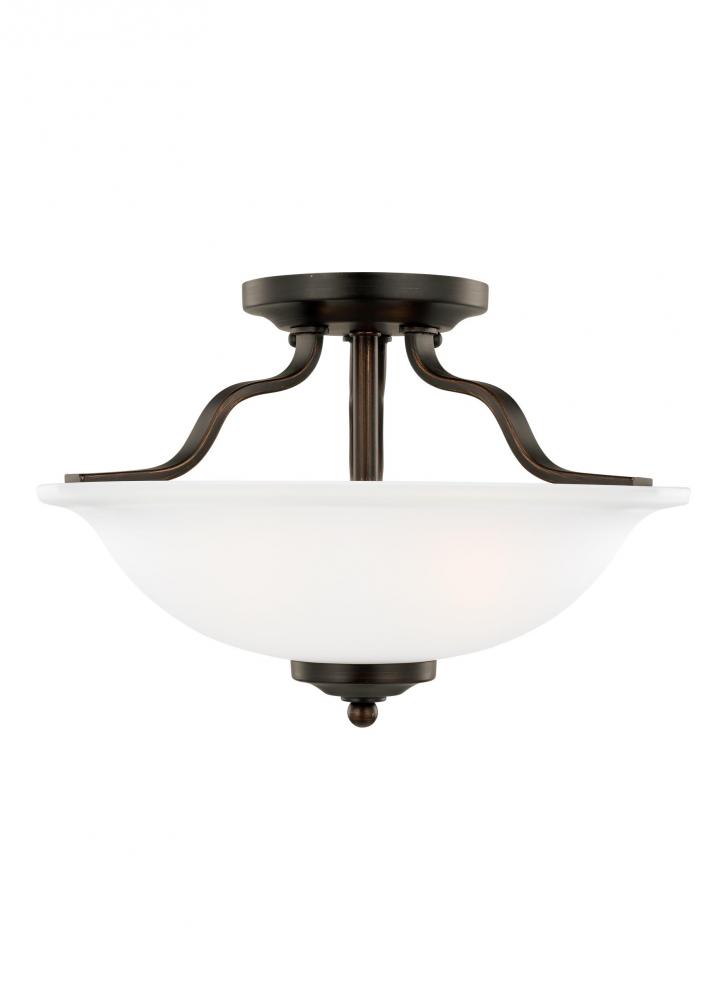 Emmons traditional 2-light indoor dimmable ceiling semi-flush mount in bronze finish with satin etch